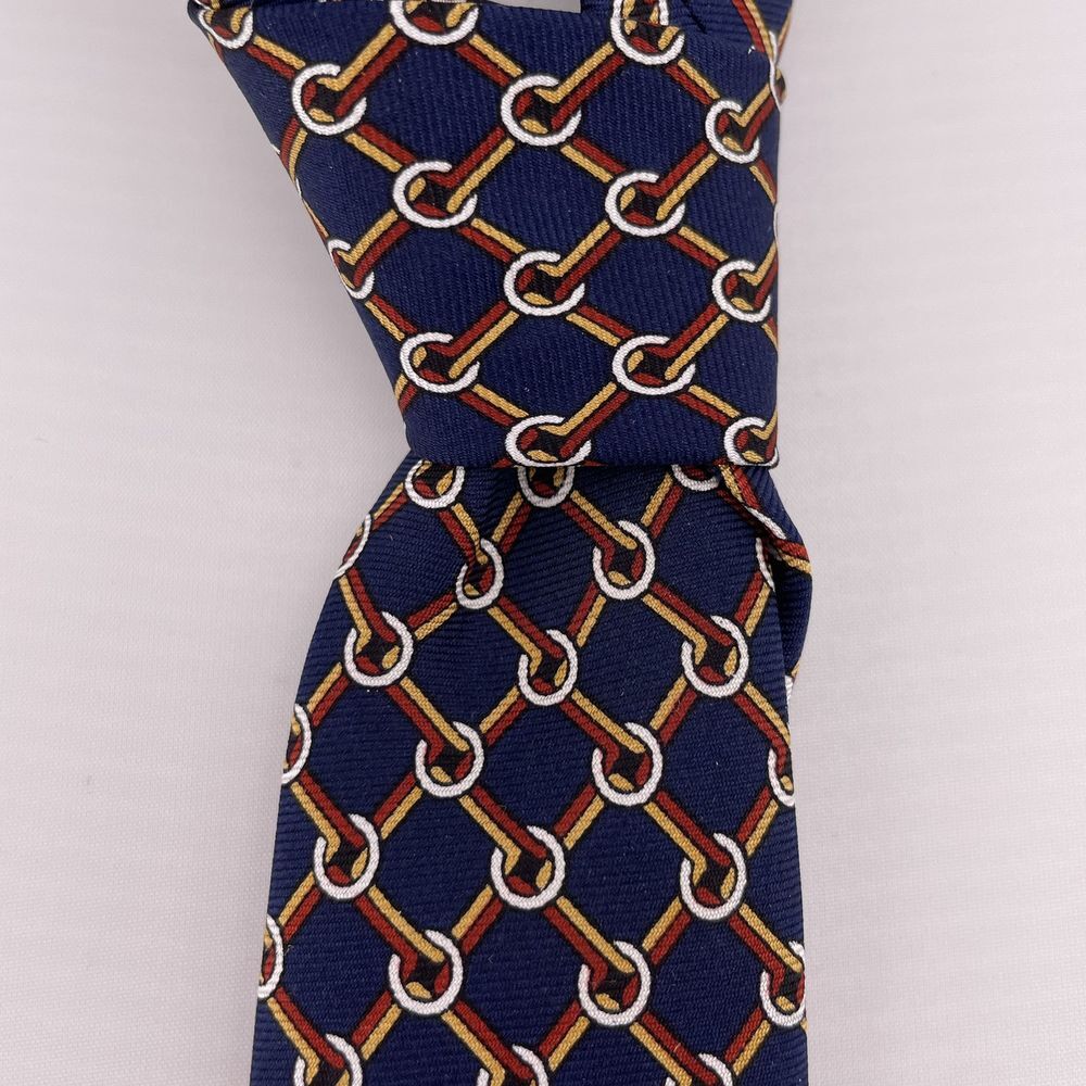 BROOKS‎ BROTHERS 346 Men's Silk Necktie USA Designer Geometric Blue/Red 60" EUC